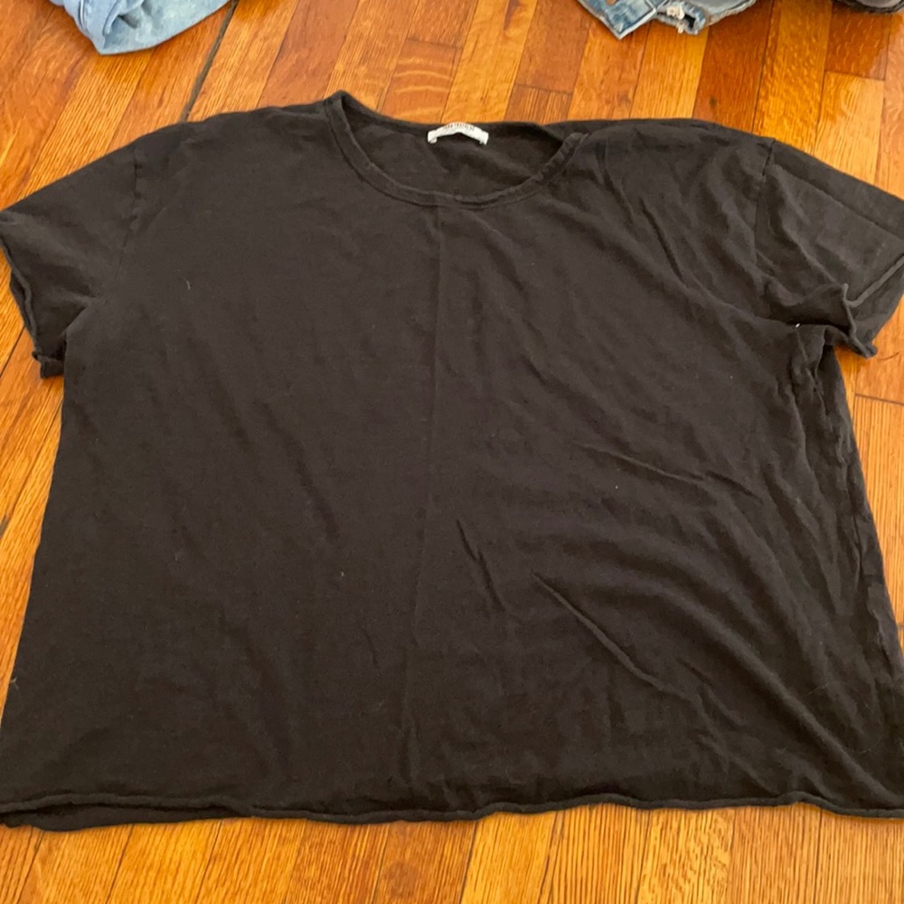 Zara black raw hem cotton tee